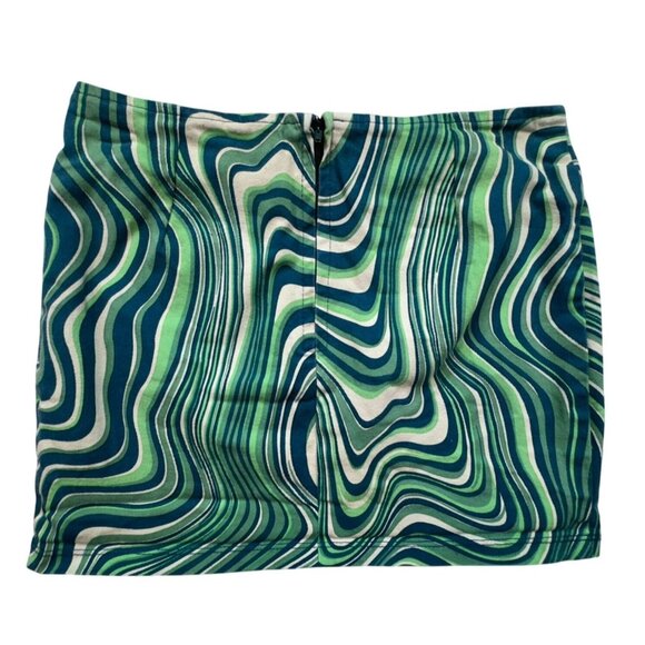 Motel Psychedelic Pattern Mini Skirt Size Small Green & Blue - Picture 7 of 8
